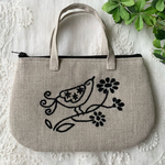 リネン刺繍ポーチ　鳥と花ベージュ