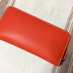 牛革良質素材ファスナー財布:オレンジ