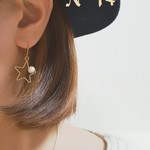 ゆらゆらコットンパールと星フレームのピアス♡