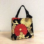 帯から作った四角いバッグ／金銀赤の花／ハンドバッグ／ミニバッグ／プチバッグ／帯リメイク／90