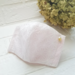 【送料無料】麻の葉刺繍コットンレースマスク♡和装 成人式 フォーマル 内側ピンクガーゼ ビジューとコットンパールの専用アクセサリー付
