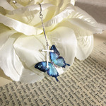 蝶とクロスのチタンピアス＊ブルー☆イヤリングへの変更可