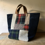 布あわせトートバッグ・タータン　コーデュロイ　タータンチェック　帆布　ウール　パッチワーク
