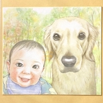 kasashiori様専用商品ペットと一緒の似顔絵（色紙に水彩画でにがおえイラスト）