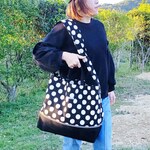 ２wayで使える大容量のドット帆布エコバッグ　black　サイズ変更可　【受注制作】