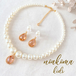 little princess＊salmon pink キッズイヤリング+キッズ ネックレスセット＊キッズアクセサリー キッズネックレス サーモン ピンク