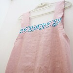 大人用エプロン・バッククロスエプロン（リネン・pink  flower）☆送料無料☆