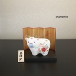  【再入荷】キラキラ丑牛の置物R（クリスタルガラス付き）