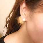 再販 プチプラ♡ミンクファーとコットンパールのピアス（キャメル）