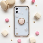 くすみカラーのスマホリング付きiPhoneケース モカクリーム iPhone12  携帯カバー 携帯ケース アイフォン ドライフラワー スマホリング バンカーリング スマホスタンド