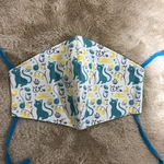 【再販】大人用立体マスク　I25 布マスク  お洒落　ねこ　ブルー　×  ドット　ハンドメイド