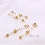 SWAROVSKI  メタリックゴールド×クリスタルホワイトパール　ピアス/イヤリング