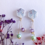 藤の花と鞠ピアス(イヤリング)(紫×緑)