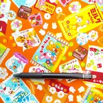 生地　はいから横丁　【駄菓子柄　オレンジ】50×50cm　