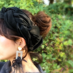 コーデュロイ　幅12cm ブラック　三つ編みヘアバンド  大人