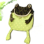 おとぼけカエルン訳あり品／カーキ豹柄×黄緑ドット