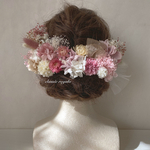 【再販】white pink mix natural tulle ribbon ヘッドドレス 卒業式 成人式 ウエディング  髪飾り