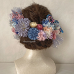 【syshi様 専用出品】フルオーダー sky blue pink purple silver tulle ribbon ヘッドドレス 成人式 髪飾り