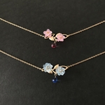 *小花(ブルーorピンク)とリーフのネックレス*