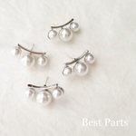 4pcs ピアスパーツ 3連パール シルバー
