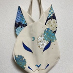 稲荷狐の狐面トートバック・生成 蒼い雪輪