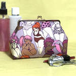 水着の女の子柄（パープル）  USAコットン 化粧ポーチ プチギフト など 可愛い マチ付き がま口ポーチ プレゼント交換