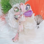 うさぎ花冠♡つまみ細工和風耳飾り♡桃色パープル
