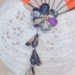 うさぎ花冠♡つまみ細工和風耳飾り♡紺色パープル