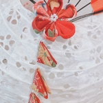 うさぎ花冠♡つまみ細工和風耳飾り♡桜朱色