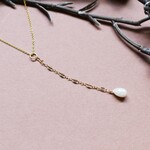 冬の新作【限定数】パール風　ホワイト　シリマナイト　ドロップ　Y字14kgfネックレス50cm 