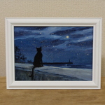 油絵原画『星を見上げる』　額縁付き