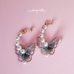ラベンダーピンクバタフライ❤︎﻿メニメニパールピアス/イヤリング R562