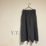 halfリネンウール khaki-grey ギャザーガウチョパンツ  
