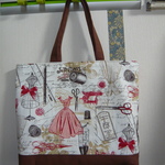 USA生地　裁縫屋さん柄の横広トートバッグ