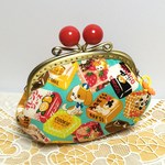チョコいっぱい☆レトロ動物　がま口ポーチ・ミント