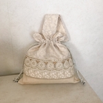 ワンハンドル　インド刺繍ホワイトレース巾着BAG
