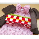 コグマの着物🐻🎀麻の葉模様のコットン *着物・羽織セット　ヌイグルミ用振袖コスチューム