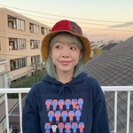 オールド赤チェック赤モコ✖️お気に入り花柄なカラリバ帽