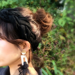 コーデュロイ　幅6cm  ブラック　三つ編みヘアバンド  大人