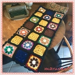 【送料込】昭和レトロでカラフル可愛い かぎ針編み モチーフ編みのキッチンマット♪♪ マスタード系✧*｡