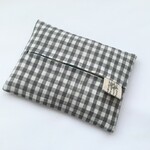 リバーシブル ★ポケットティッシュケース  リネン グレーチェック×キナリ