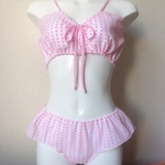 《受注生産》手ぬぐいで作ったリラックスフレアショーツとリラックスブラのセット[White x Fluorescent pink dot] HS009-S2012PD