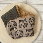 再販☆マフラーネックウォーマー　ベージュねこ×グレーキルト