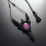 purple labradorite × black lepidocrocite / bohemian amulet #マクラメネックレス＃