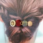 ベロア　ボタンバレッタ　ヘアアクセサリー　冬　チェック　レトロ　クリスマス　ボルドー　グリーン