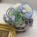 ラベンダーと淡い水色♡雪の結晶柄♡オーロラのキラキラリボン♡ヘアゴム 2個 set