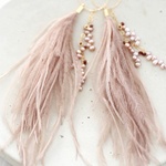  14KGF 3way garnet pearl feather pierce[kgf3630]