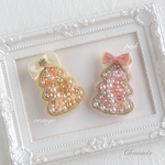 ビーズ刺繍♡クリスマスツリーのブローチpink／orange