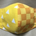 滅茶人気　鱗　鱗模様　三角　黄色　市松 模様　オレンジ　抗菌ダブルガーゼ　吸湿速乾　防臭　鬼マスク　子供　小学生　幼児　キッズ　保育園　幼稚園