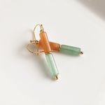 円筒×2ピアス グリーン/オレンジアベンチュリン
